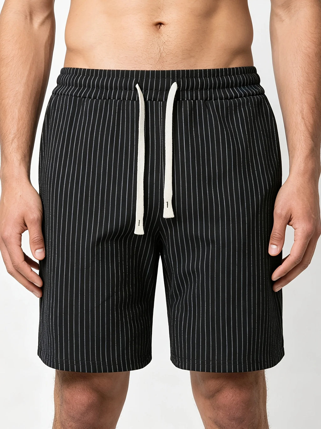Men's Pinstripe Linen-Look Drawstring Casual Shorts