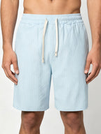 Men's Pinstripe Linen-Look Drawstring Casual Shorts