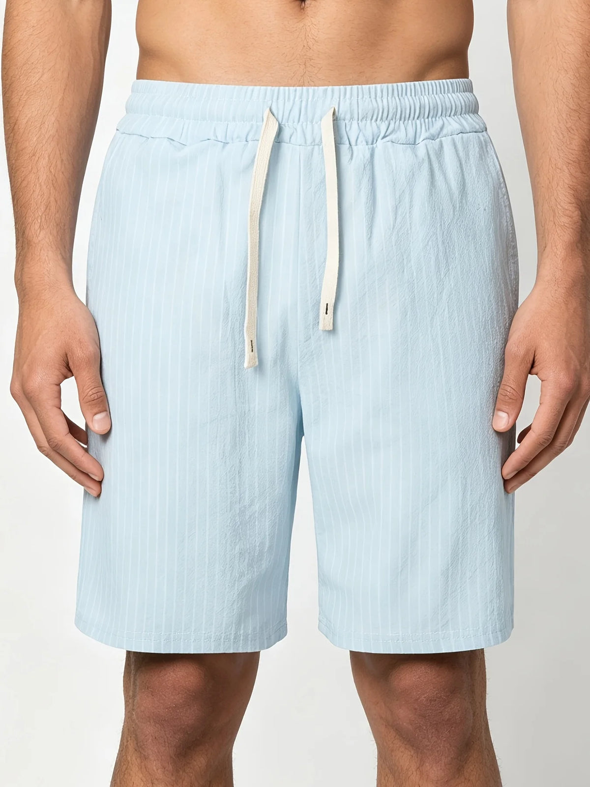 Men's Pinstripe Linen-Look Drawstring Casual Shorts