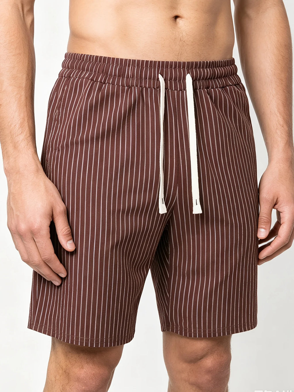 Men's Pinstripe Linen-Look Drawstring Casual Shorts