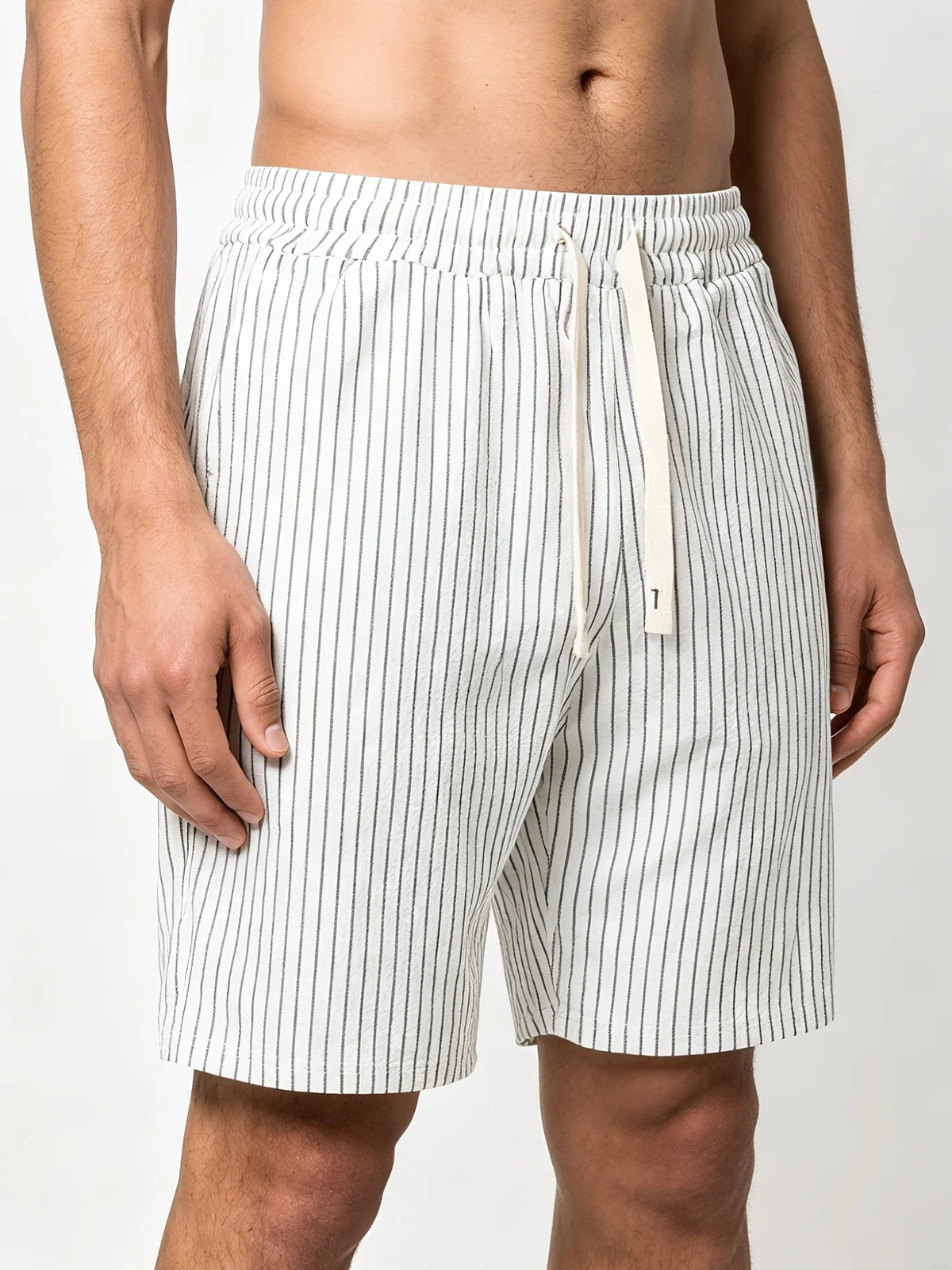 Men's Pinstripe Linen-Look Drawstring Casual Shorts