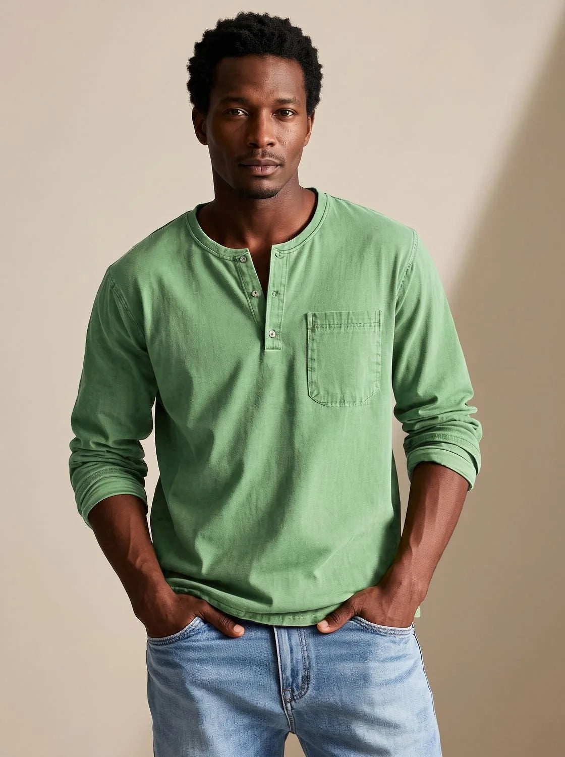 Men's Relaxed Fit Long Sleeve Henley Shirt
