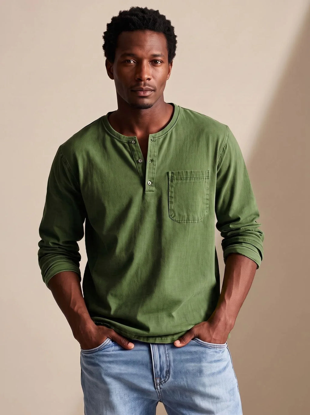 Men's Relaxed Fit Long Sleeve Henley Shirt