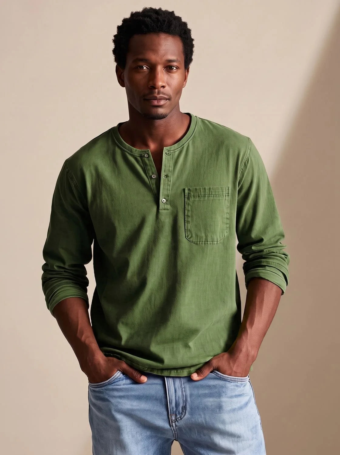 Men's Relaxed Fit Long Sleeve Henley Shirt