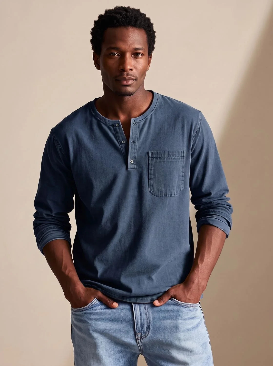 Men's Relaxed Fit Long Sleeve Henley Shirt
