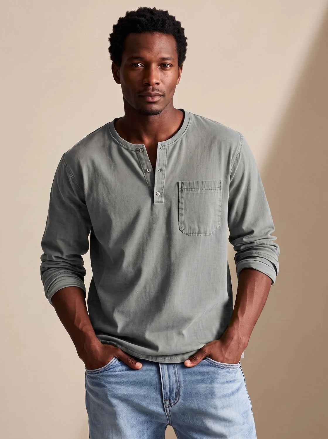 Men's Relaxed Fit Long Sleeve Henley Shirt