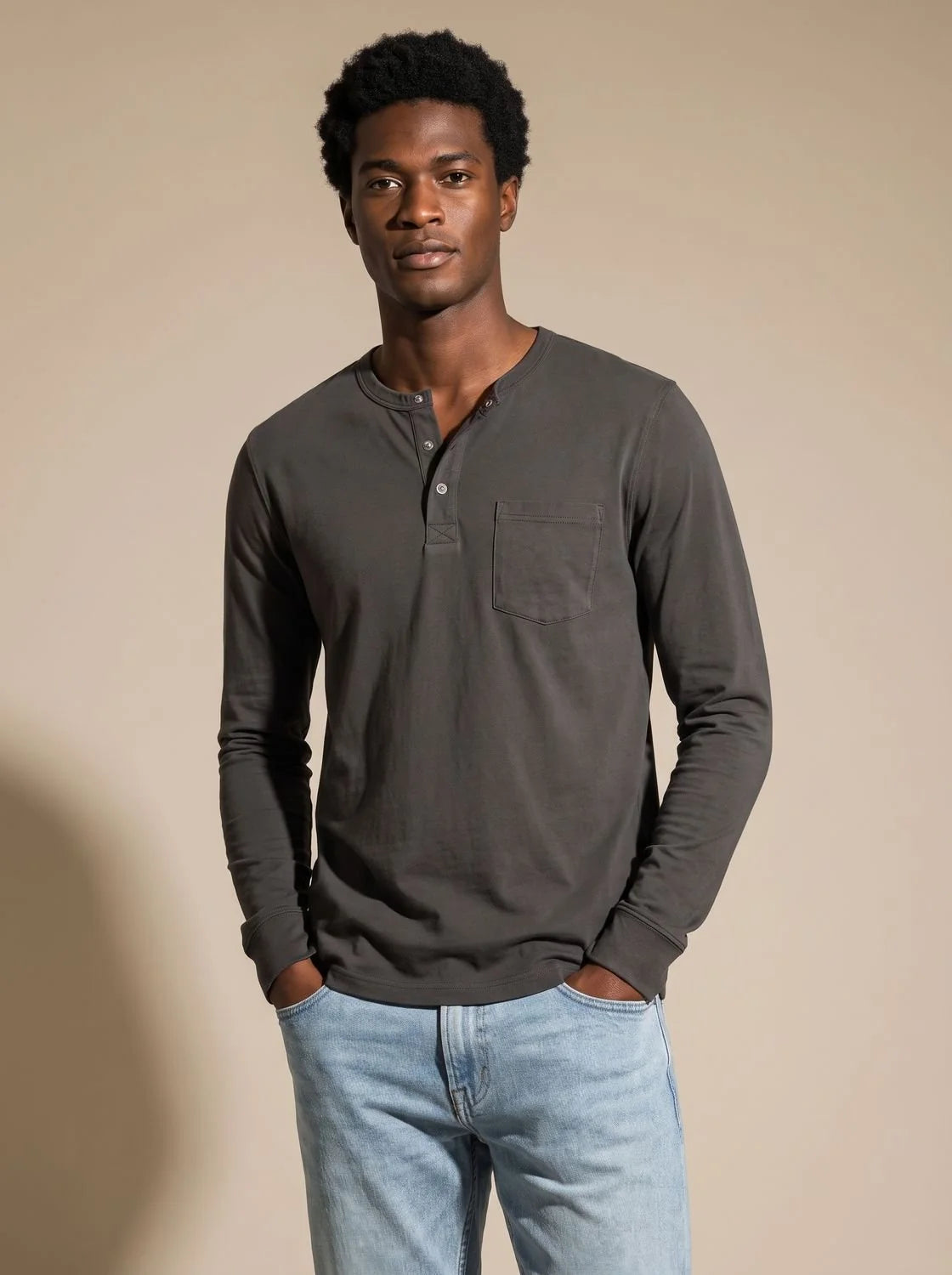 Men's Relaxed Fit Long Sleeve Henley Shirt