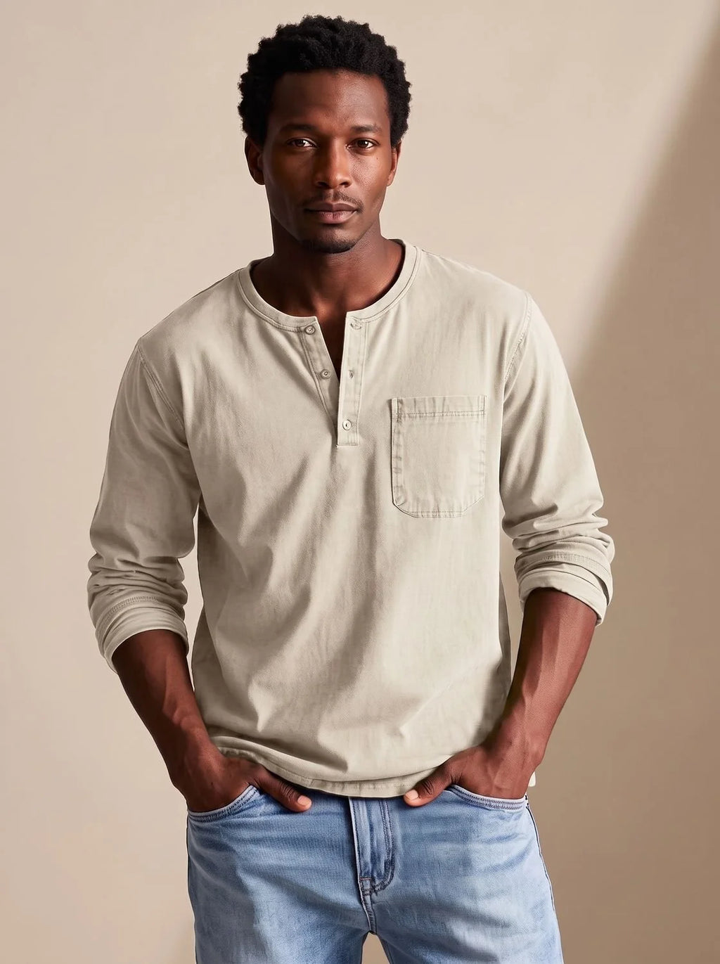Men's Relaxed Fit Long Sleeve Henley Shirt