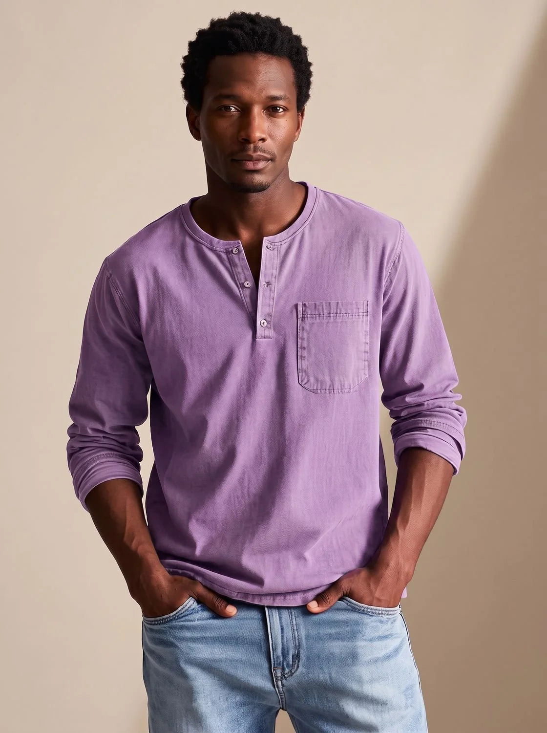 Men's Relaxed Fit Long Sleeve Henley Shirt