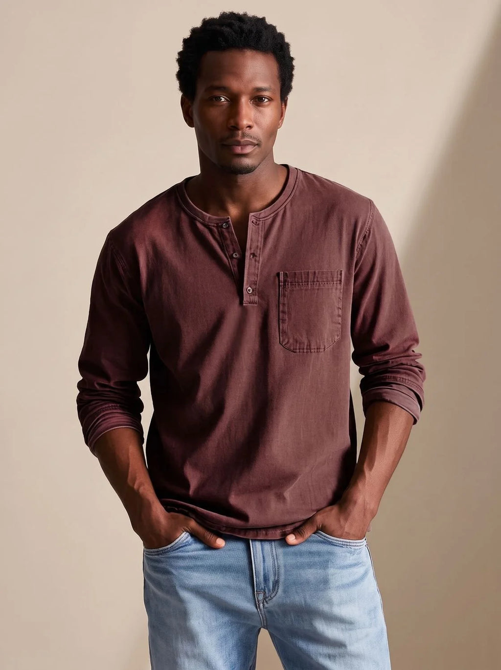 Men's Relaxed Fit Long Sleeve Henley Shirt