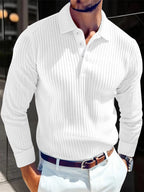 Men's Retro Striped Long Sleeve Polo Shirt