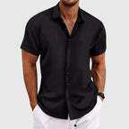 Men's Short Sleeve Textured Stripe Button Down Shirt