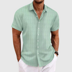 Men's Short Sleeve Textured Stripe Button Down Shirt