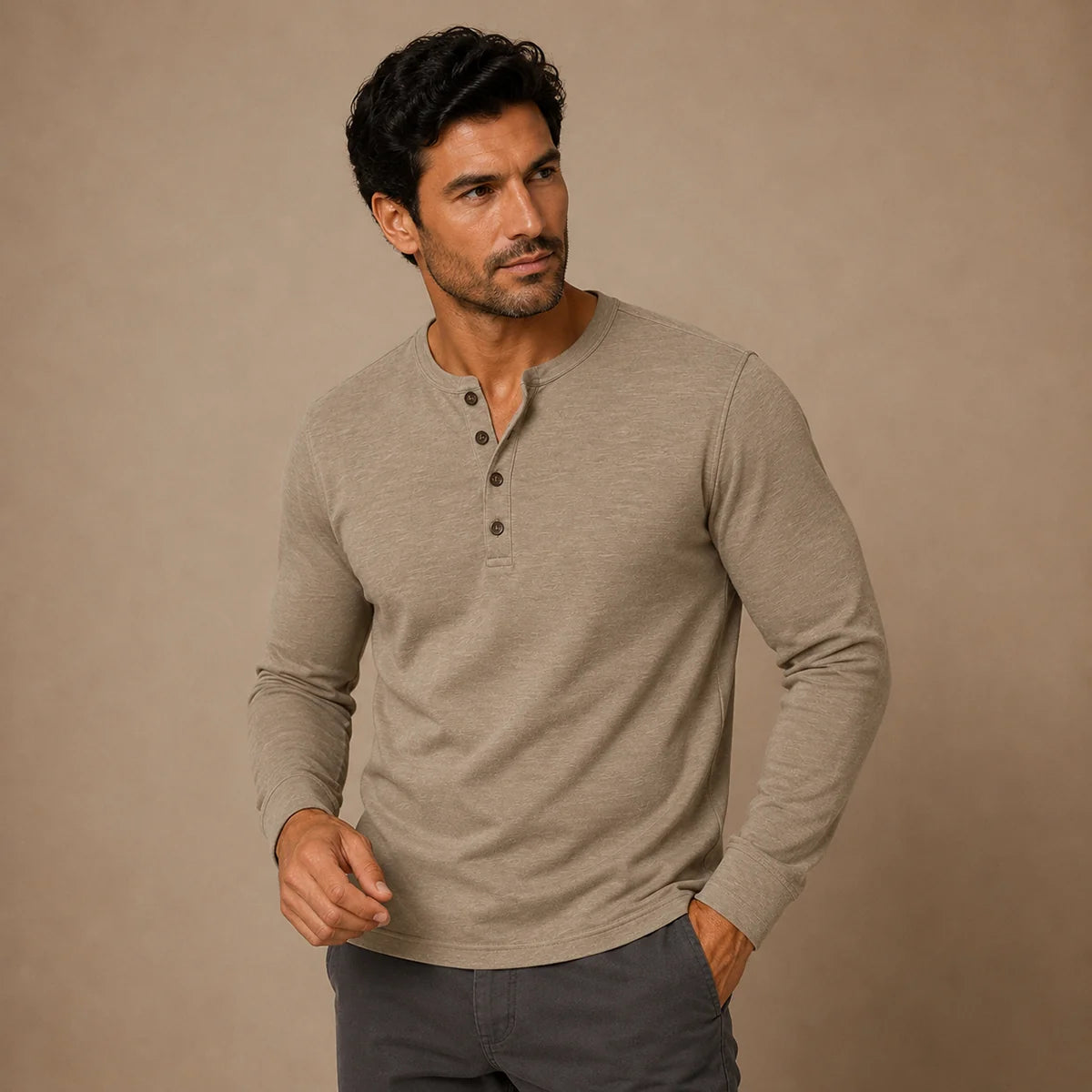 Men's Slim Fit Button Neck Cotton Shirt