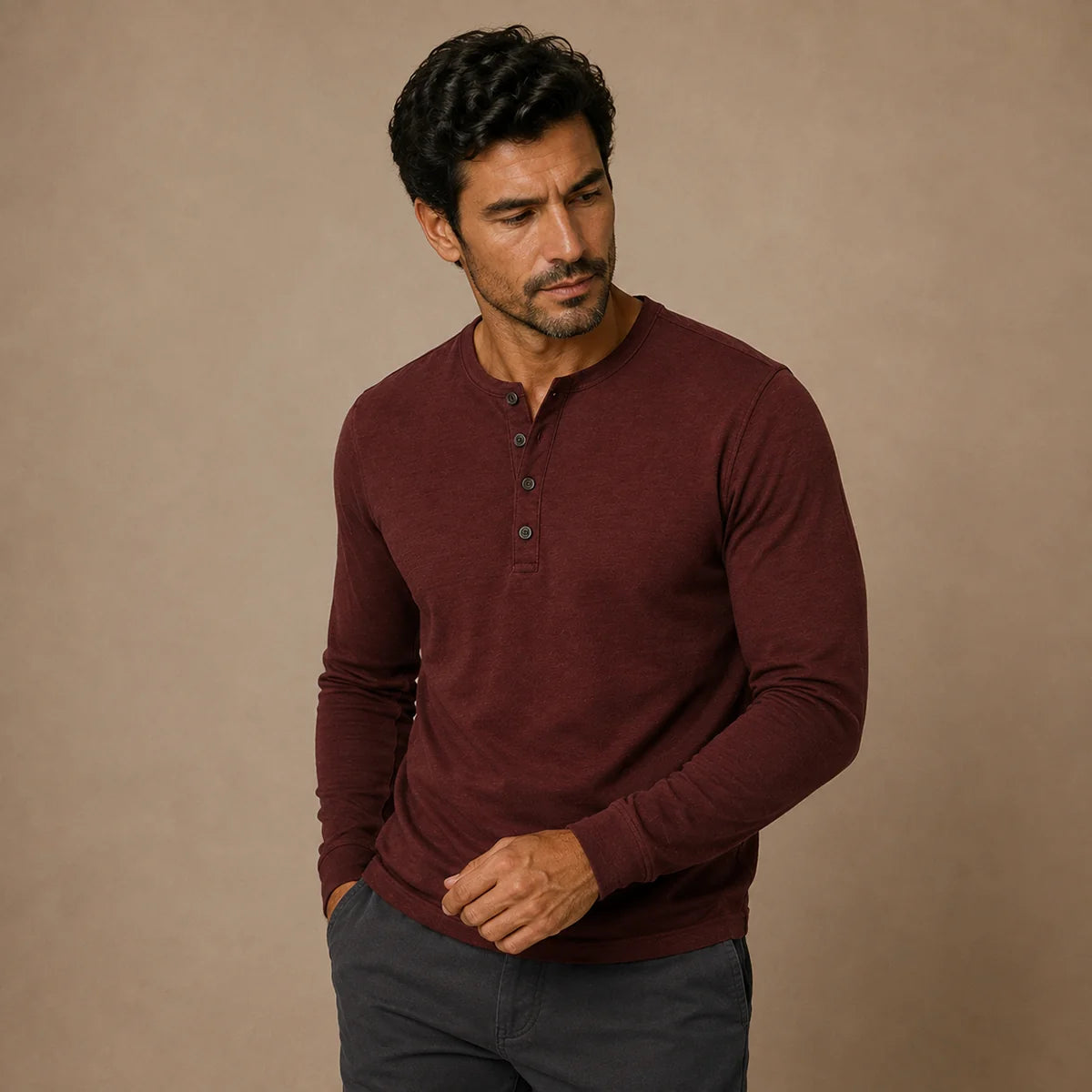 Men's Slim Fit Button Neck Cotton Shirt