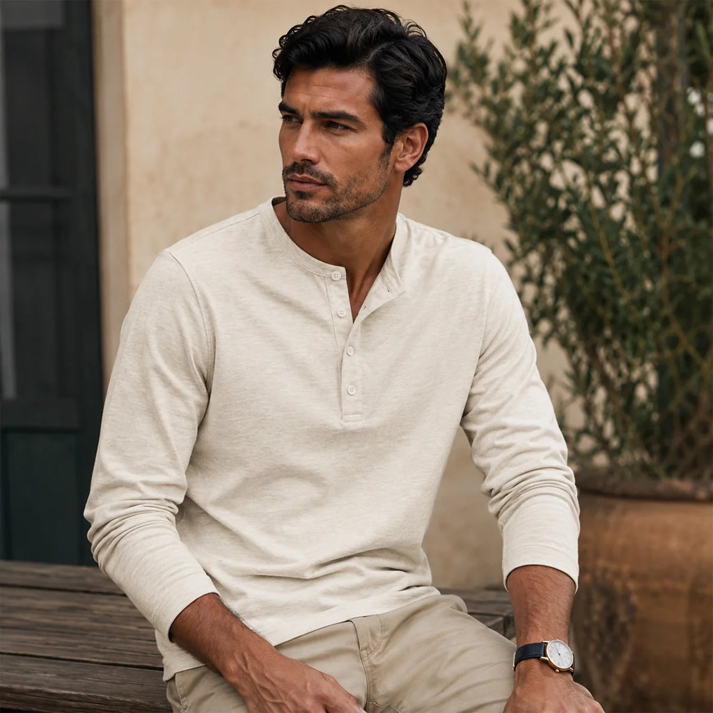Men's Slim Fit Button Neck Cotton Shirt