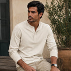 Men's Slim Fit Button Neck Cotton Shirt