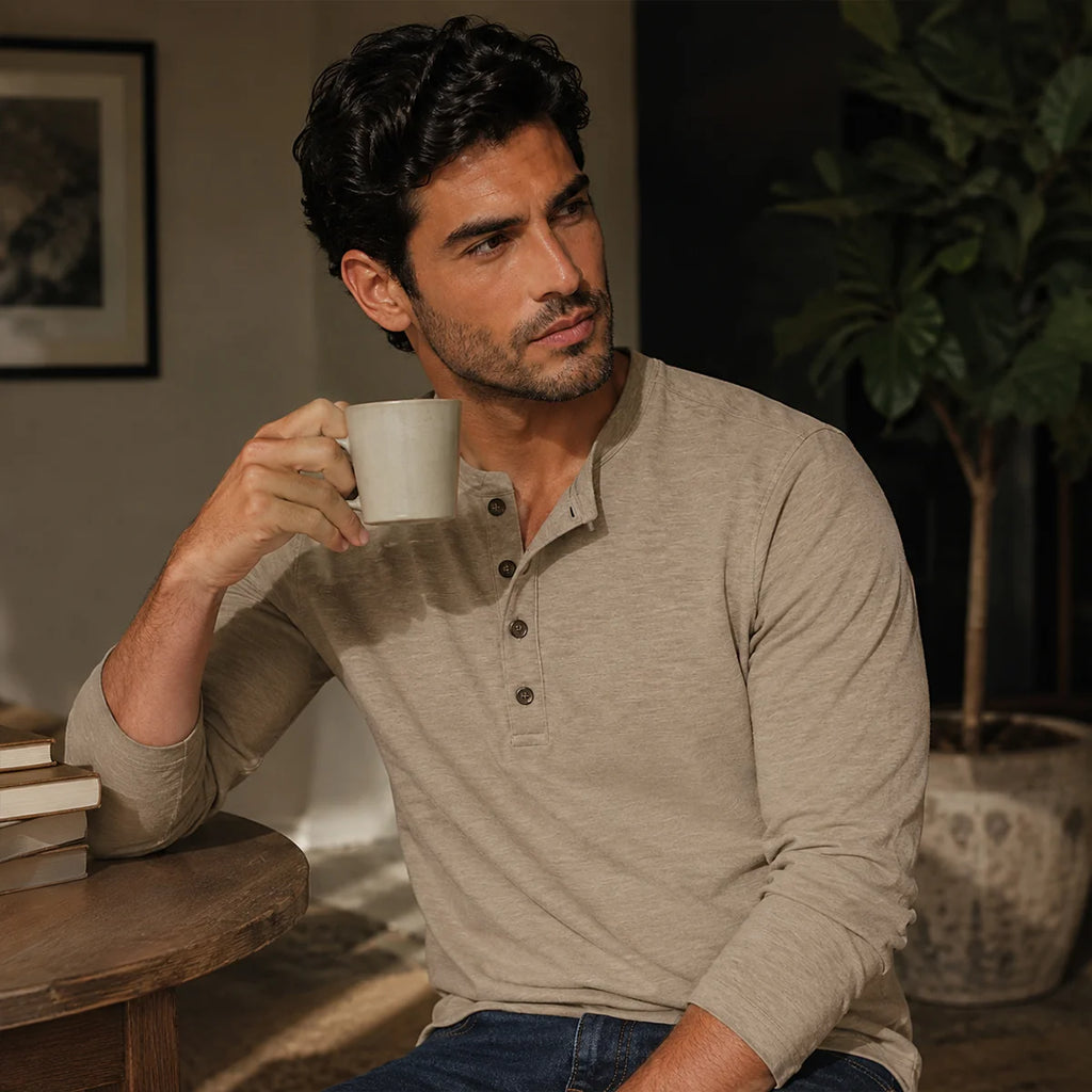 Men's Slim Fit Button Neck Cotton Shirt