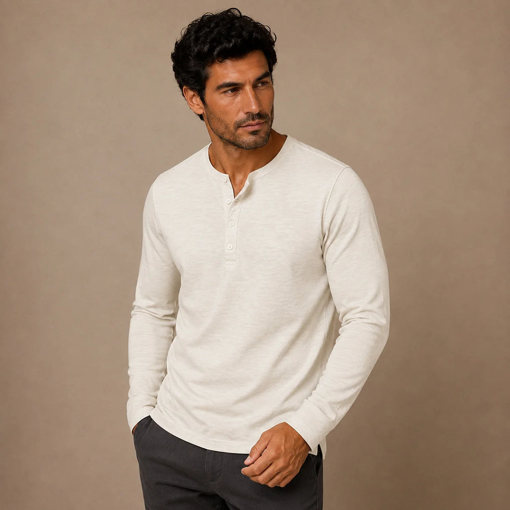 Men's Slim Fit Button Neck Cotton Shirt