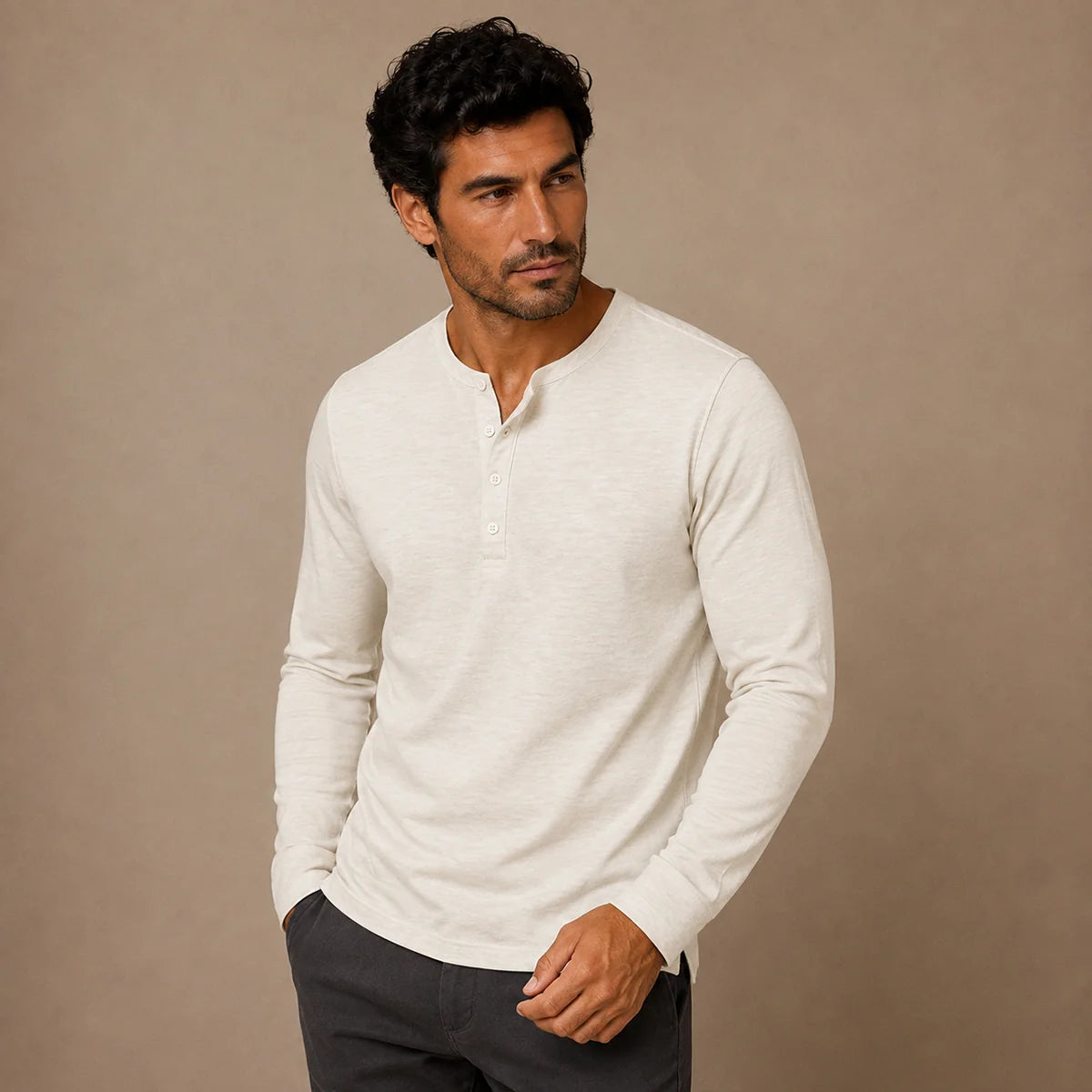 Men's Slim Fit Button Neck Cotton Shirt