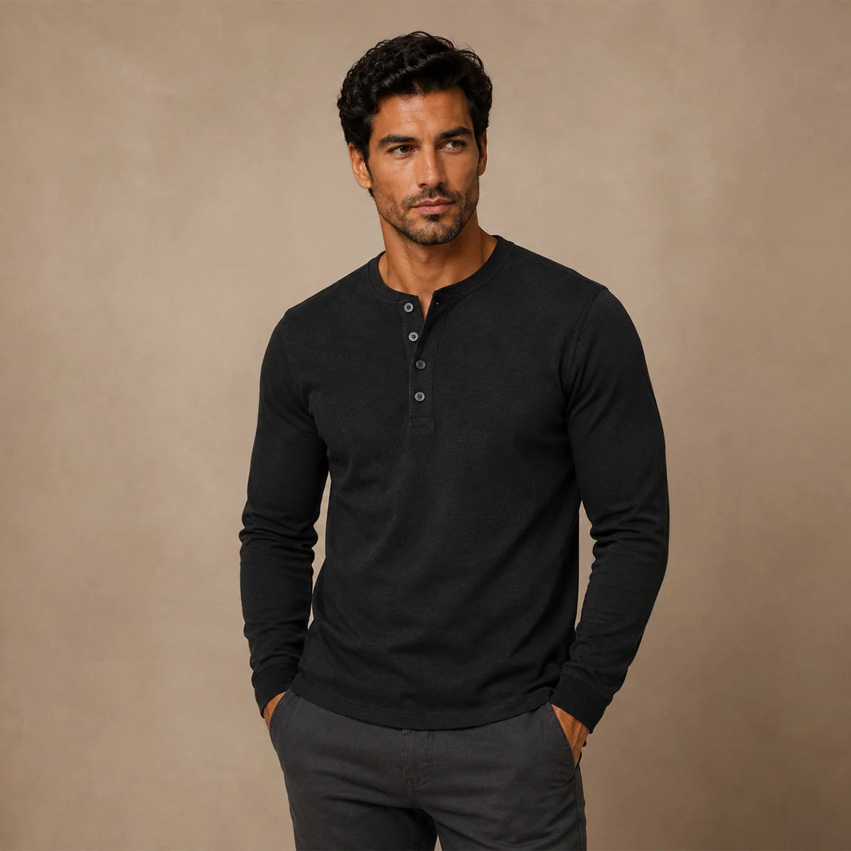 Men's Slim Fit Button Neck Cotton Shirt