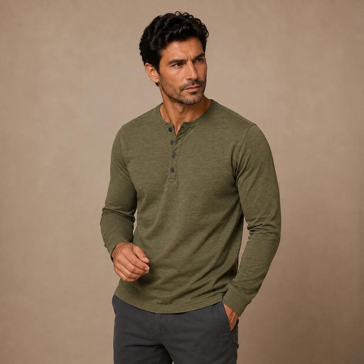 Men's Slim Fit Button Neck Cotton Shirt