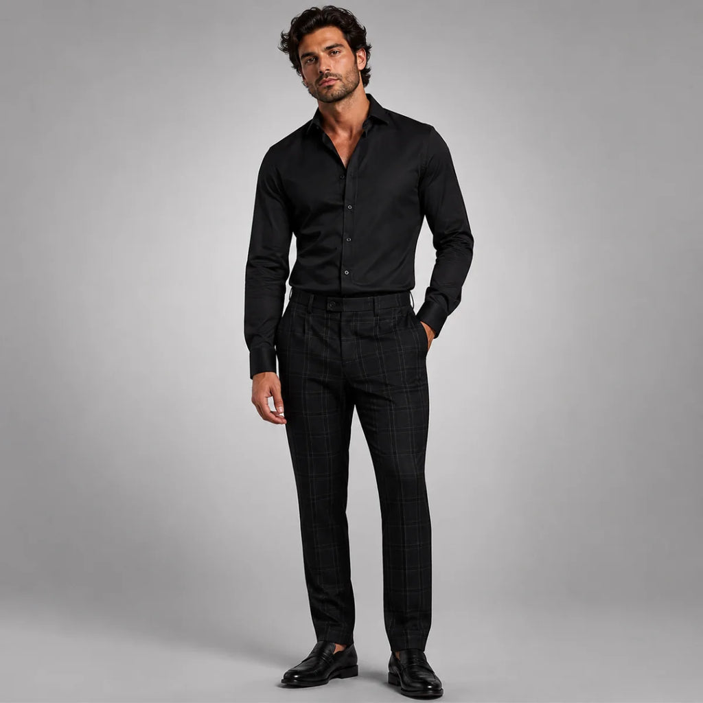 Men's Smart Casual Checked Slim Fit Trousers