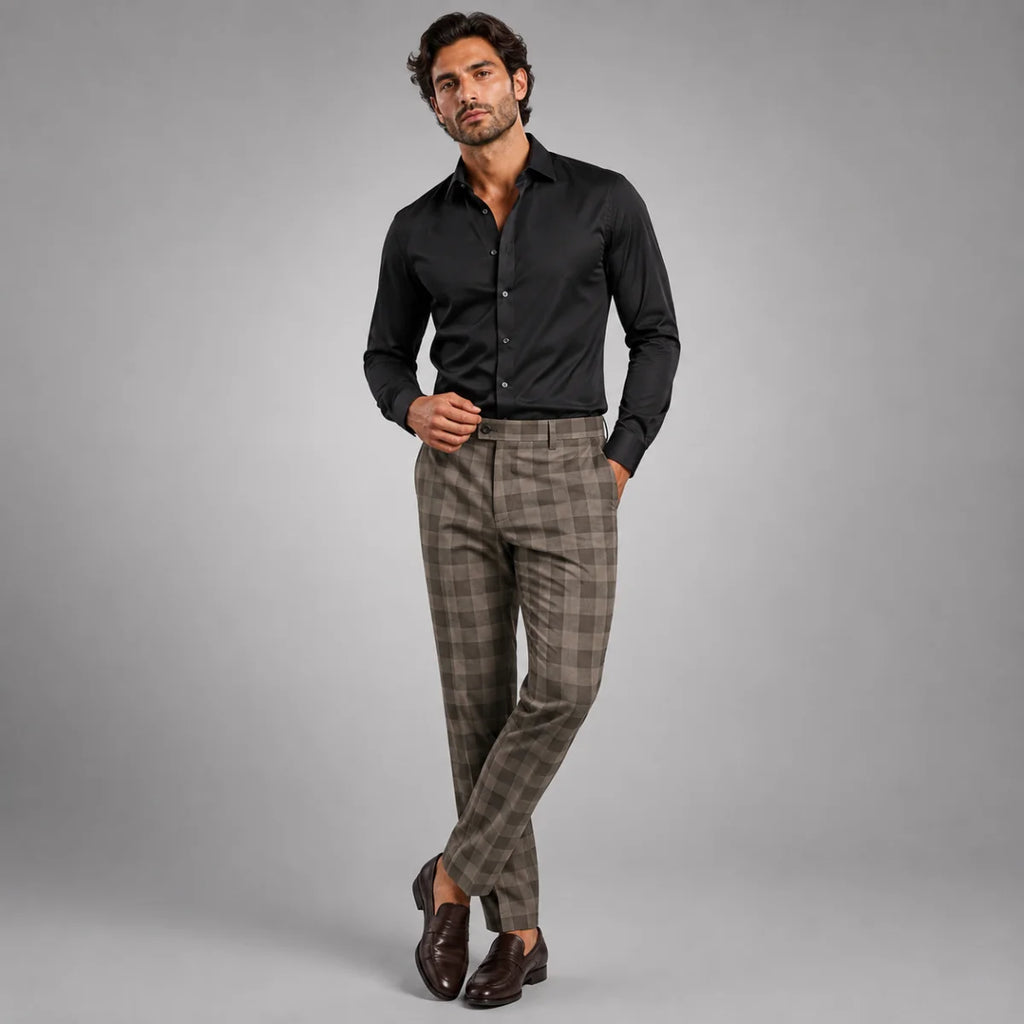 Men's Smart Casual Checked Slim Fit Trousers