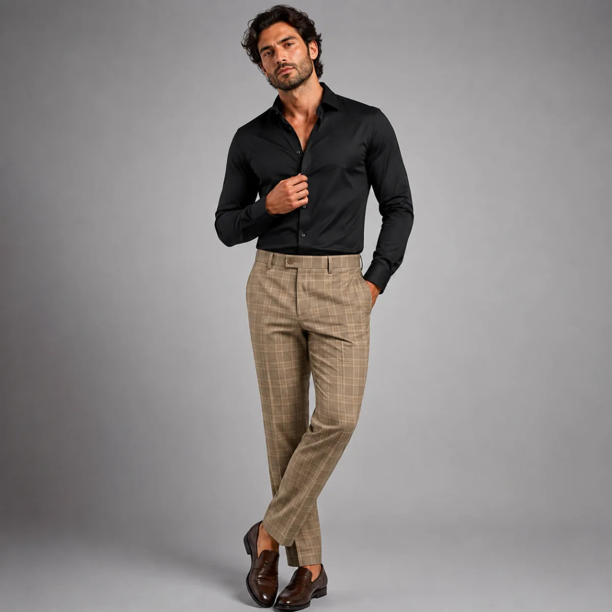 Men's Smart Casual Checked Slim Fit Trousers