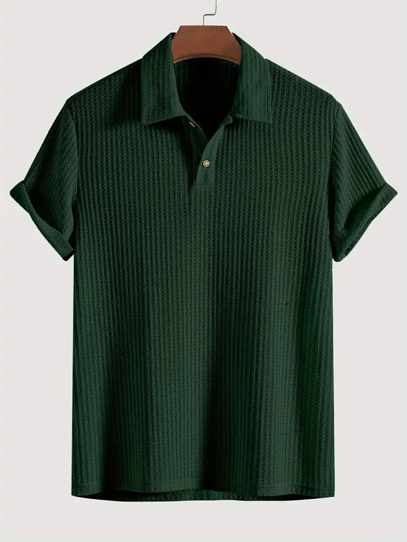 Men's Solid Textured Short Sleeve Polo Shirt