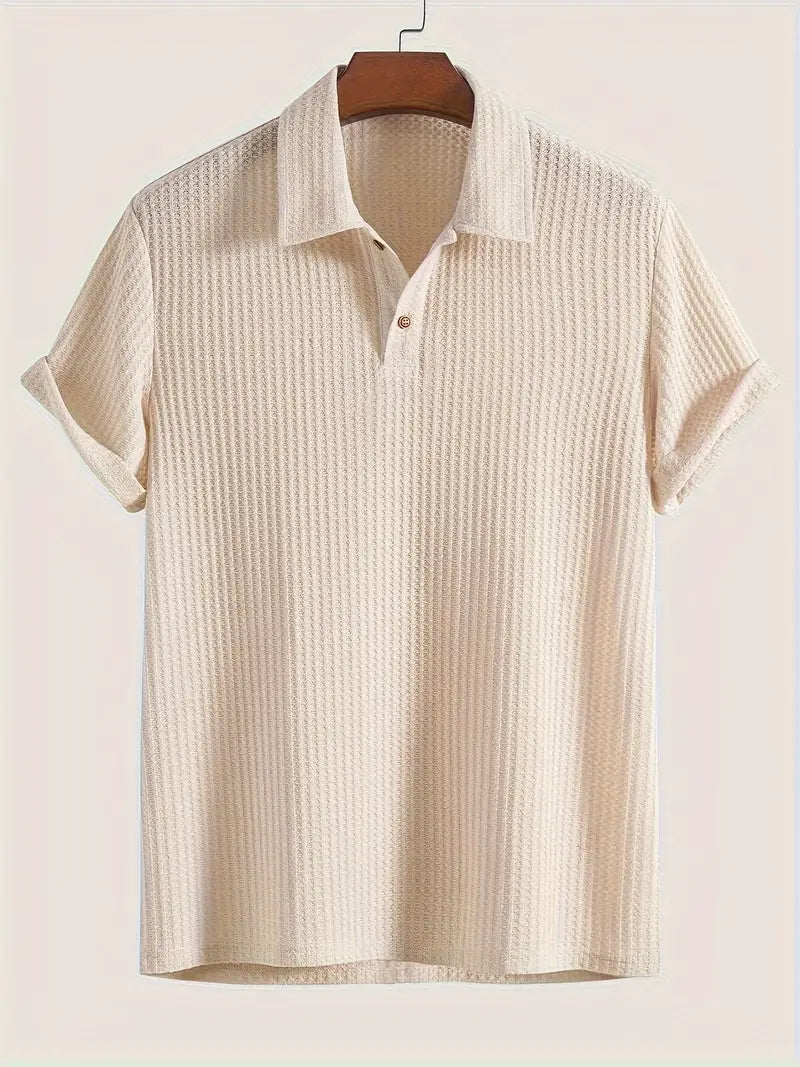 Men's Solid Textured Short Sleeve Polo Shirt