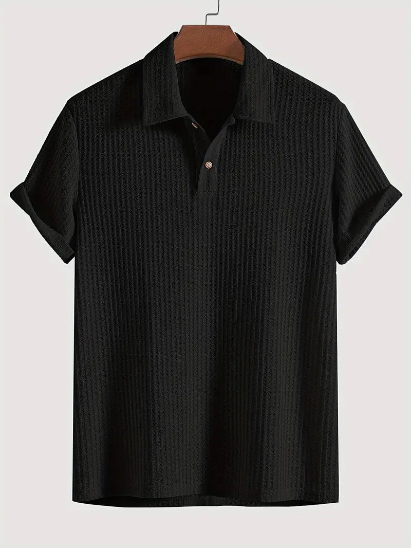 Men's Solid Textured Short Sleeve Polo Shirt
