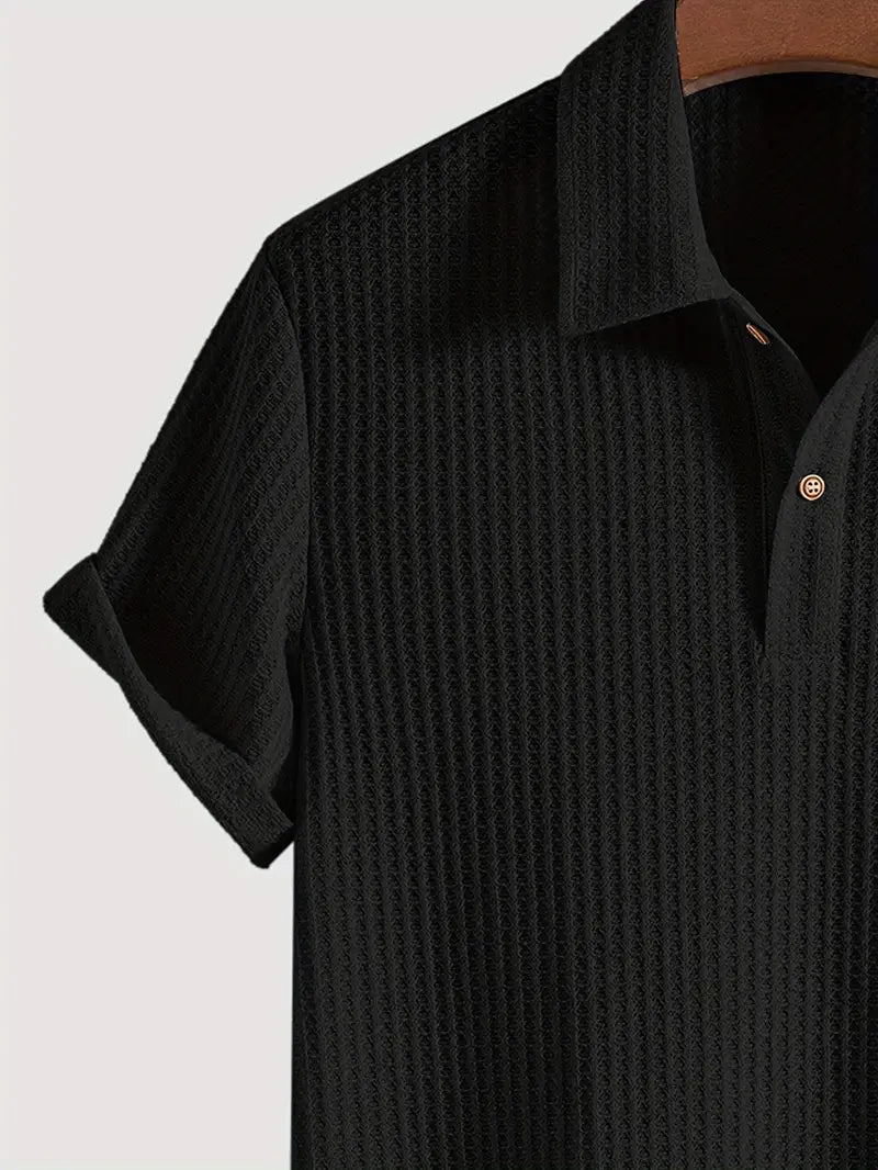 Men's Solid Textured Short Sleeve Polo Shirt