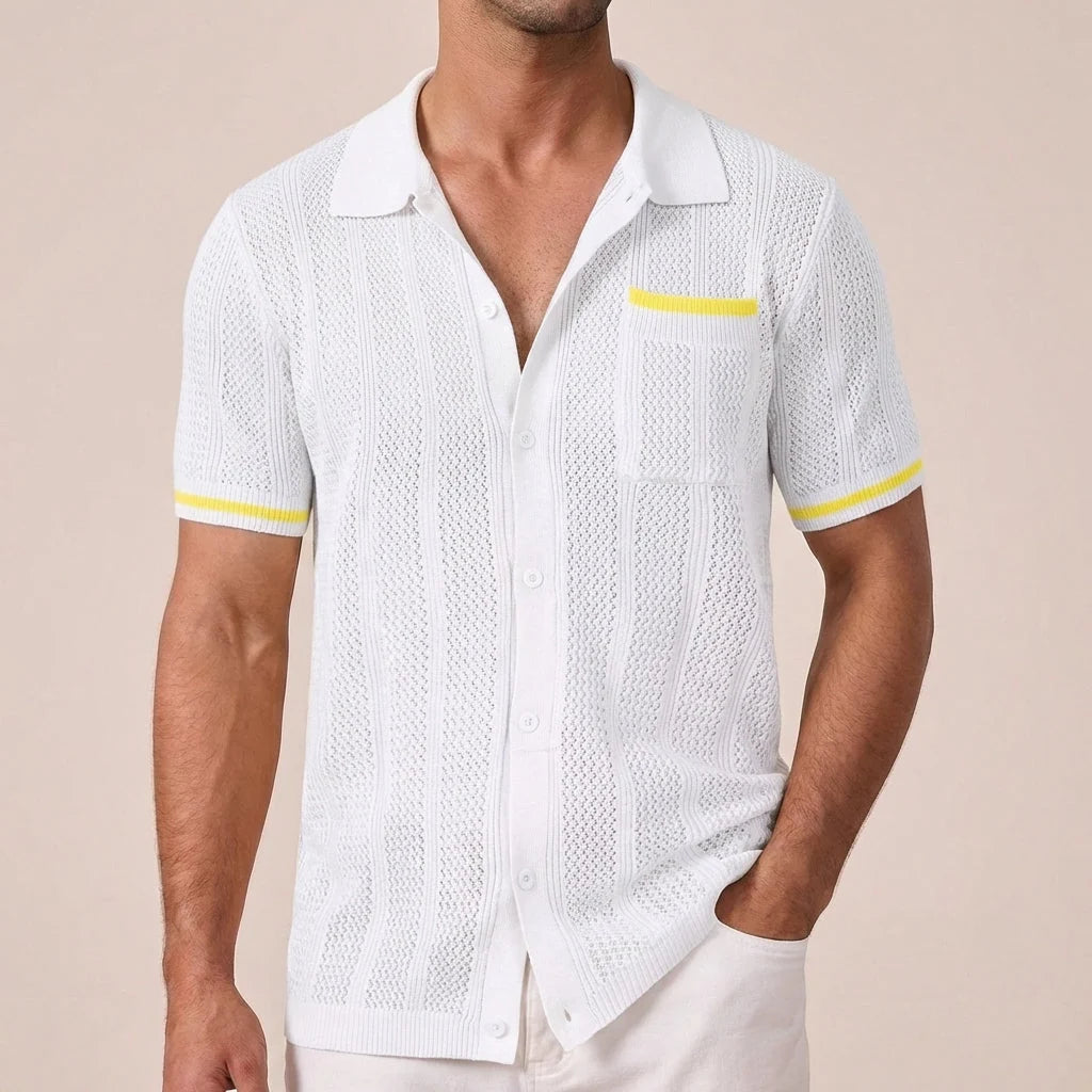 Men's Striped Trim Short Sleeve Polo Shirt