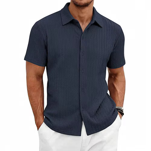 Men's Summer Casual Jacquard Short Sleeve Shirt