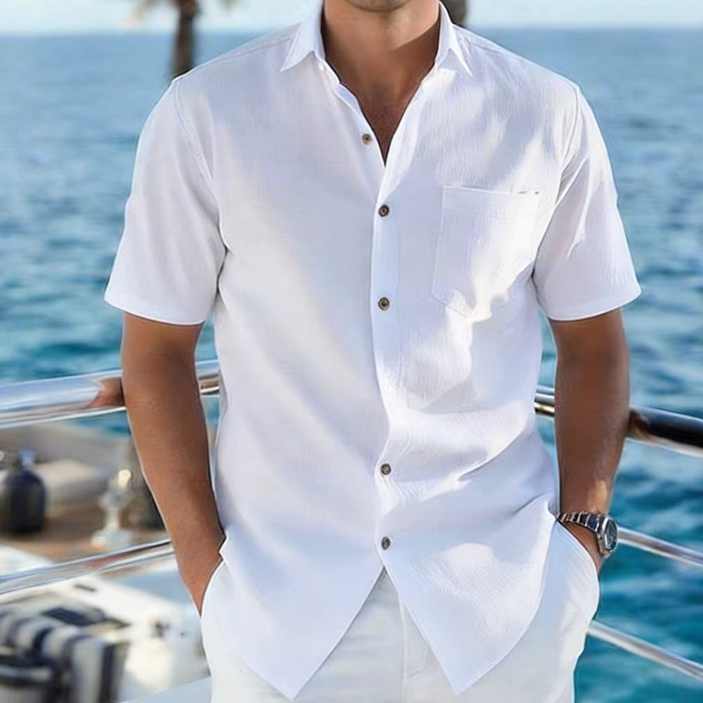 Men's Summer Casual Lapel Collar Short Sleeve Shirt