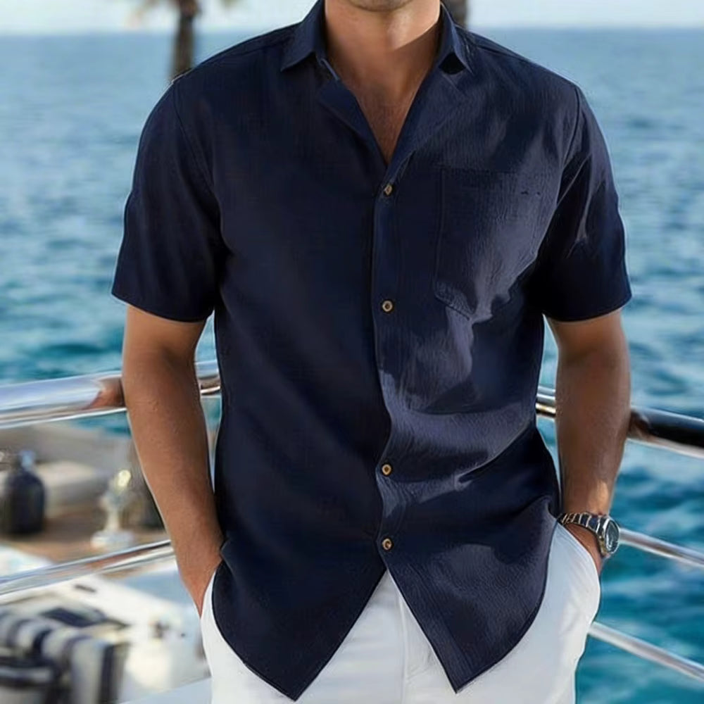 Men's Summer Casual Lapel Collar Short Sleeve Shirt