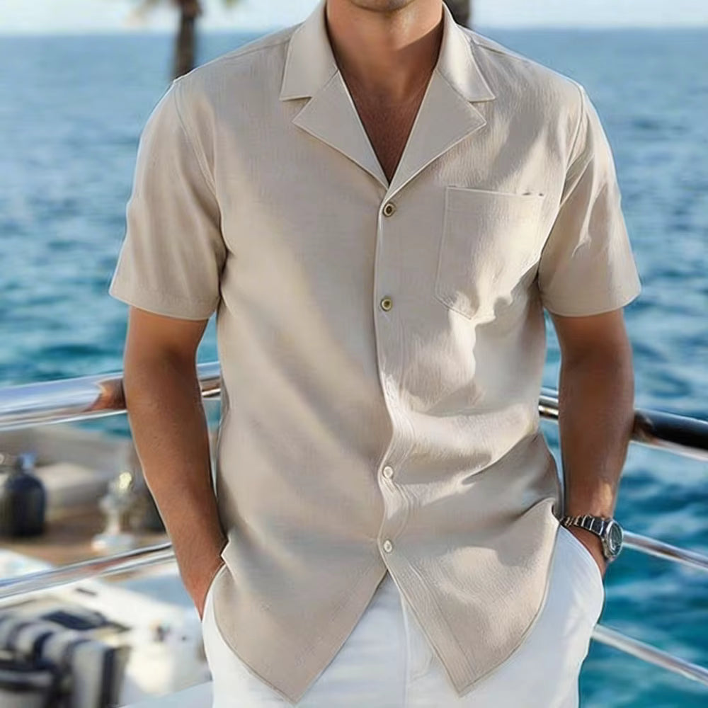 Men's Summer Casual Lapel Collar Short Sleeve Shirt