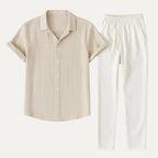 Men's Summer Casual Linen Shirt and Trousers Set