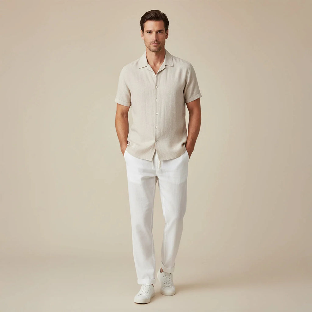 Men's Summer Casual Linen Shirt and Trousers Set