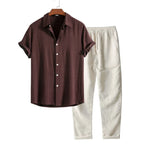 Men's Summer Casual Linen Shirt and Trousers Set