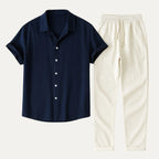 Men's Summer Casual Linen Shirt and Trousers Set