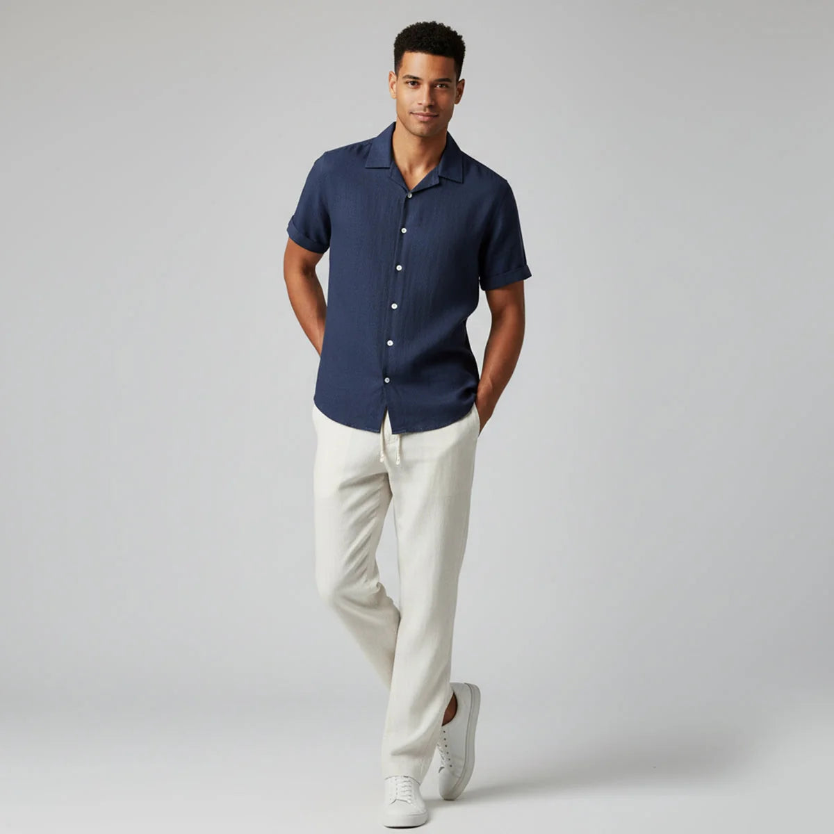 Men's Summer Casual Linen Shirt and Trousers Set