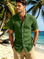 Men's Summer Casual Stand Collar Short Sleeve Shirt