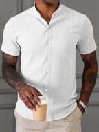 Men's Summer Casual Stand Collar Short Sleeve Shirt