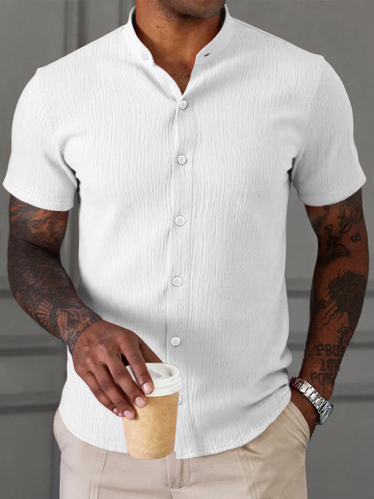 Men's Summer Casual Stand Collar Short Sleeve Shirt