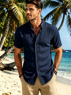 Men's Summer Casual Stand Collar Short Sleeve Shirt