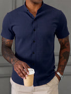 Men's Summer Casual Stand Collar Short Sleeve Shirt