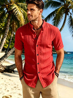 Men's Summer Casual Stand Collar Short Sleeve Shirt