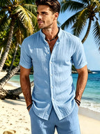 Men's Summer Casual Stand Collar Short Sleeve Shirt